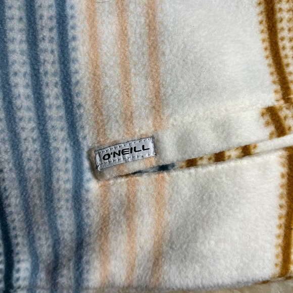 O’Neill Cream Fleece Striped Pullover 1/4 Zip Hoodie Jacket - Picture 3 of 3